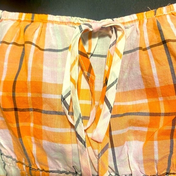 NWT Abound Adley orange & white plaid Juniors Puff Sleeve Crop Top Medium - Picture 7 of 8